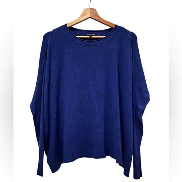 Eileen Fisher Cobalt Blue Knit Sweater Women’s Small Italian Yarn Pullover FLAW - Picture 1 of 14
